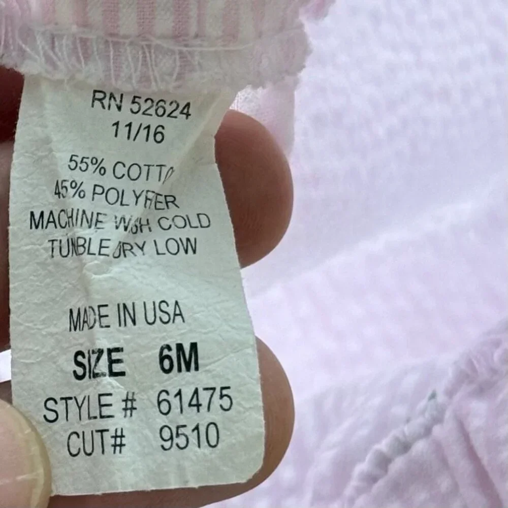 Funtasia Too Pink & White‎ Baby Girls Set Seersucker Size 6 Month Palm Print Bow